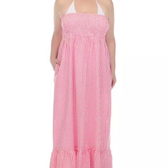 Pink Gingham Maxi Dress Swim CoverUp
